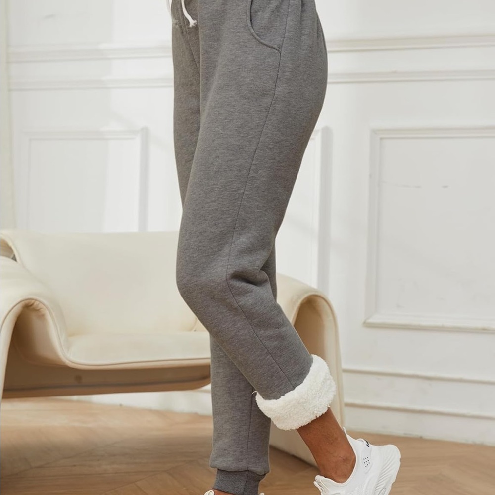 Gray Jogger Sweatpants with Elastic Cuffs and Fleece Lining